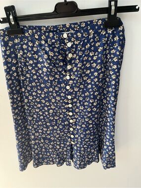 Rouje Floral Button-Front Navy Blue Skirt